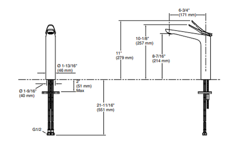 FLUENCE TALL LAV SINGLE FAUCET W/O DRAIN - KOHLER PREMIUM - (VIBRANT BRUSHED BRONZE - PREMIUM - 0x15 mm - 0inchX0.5inch)