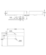 EUROCUBE BASIN WALL-HUNG 60CM - GROHE -  ( WHITE - G4 - EUROCUBE - 605x480 mm - 24inchX19inch )