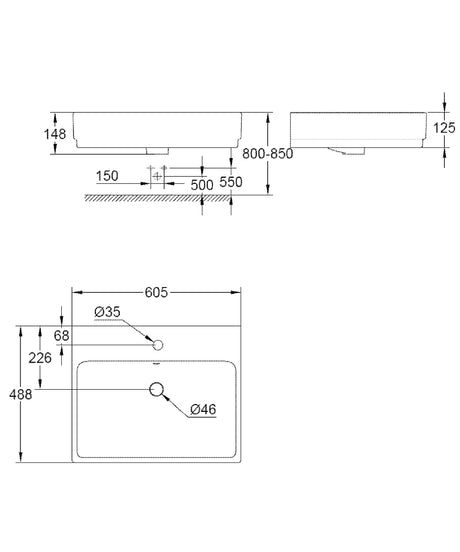 EUROCUBE BASIN WALL-HUNG 60CM - GROHE -  ( WHITE - G4 - EUROCUBE - 605x480 mm - 24inchX19inch )