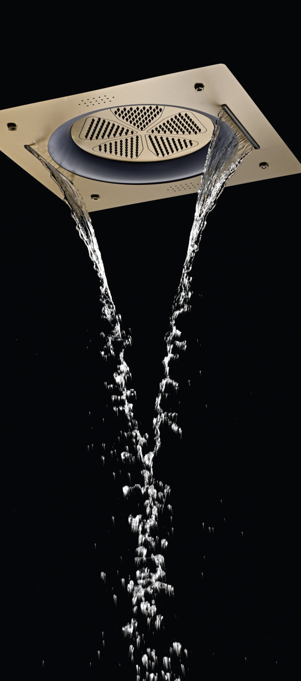 HYDRA LED CEILING SHOWER 3 FLOW WITH INST KIT - LUXELET -  ( CHAMPAGNE GOLD BRUSHED - TIBO - 550x500 mm - 22inchX20inch )