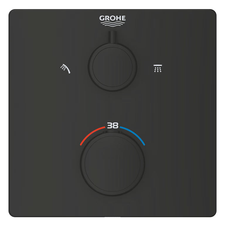 GROHTHERM THERMOSTATIC SHOWER MIXER FOR 2 OUTLETS WITH INTEGRATED SHUT OFF/DIVERTER VALVE - GROHE -  ( MATTE BLACK - G3 - GROHTHERM CONVENT. CONCEALED - 0x15 mm - 0inchX0.5inch )
