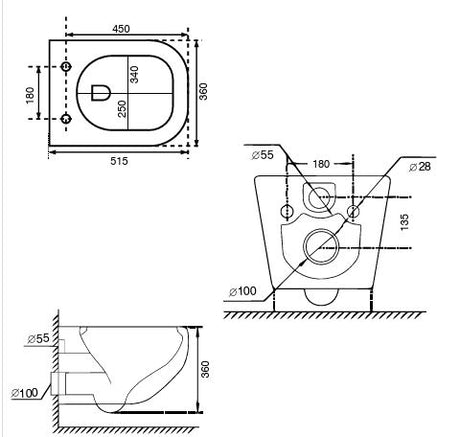 WALL HUNG WC RIMLESS W/UF SEAT COVER - AQUANT - ( ROSE GOLD+BLACK - - 515x360 mm - 20.6inchX14.4inch )