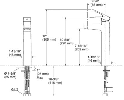 (PRUN)HONE-SL BASIN MIXER TALL W/PIPES - KOHLER PREMIUM -  ( FRENCH GOLD - PREMIUM - 0x15 mm - 0inchX0.6inch )