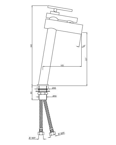 SL TALL BOY BASIN MIXER W/PIPES - ARTIZE FAUCET -  ( GOLD MATT PVD - CONFLUENCE - 0x15 mm - 0inchX0.5inch )
