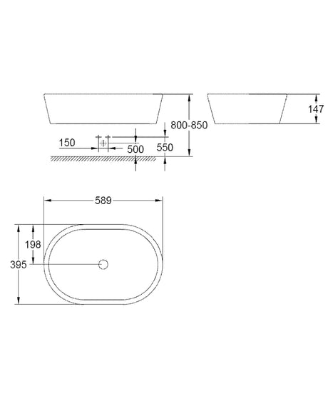 EUROCOSMO VESSEL BASIN 60CM - GROHE -  ( WHITE - G4 - EUROCOSMO - 589x395 mm - 23inchX15.5inch )