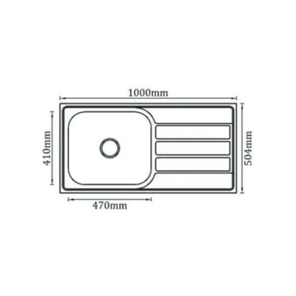 SS KITCHEN SINK 1.0 BOWL WITH DRAINBOARD (DEPTH 8INCH)WITH WASTE COUPLING & PLUMBING KIT - FUTURA -  ( SATIN FINISH - DURA - 1000x504 mm - 40inchX20.16inch )
