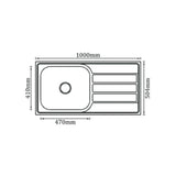 SS KITCHEN SINK 1.0 BOWL WITH DRAINBOARD (DEPTH 8INCH)WITH WASTE COUPLING & PLUMBING KIT - FUTURA -  ( SATIN FINISH - DURA - 1000x504 mm - 40inchX20.16inch )