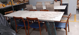 OUTDOOR DT-ZARA DINING TABLE (WHITE MARBLE TOP WITH BLUE WEAVED ROPED LEGS) - FURNITURE - (WHITE - BUENA CASA - 2400x1003x737 mm - 96inchX40.12inchX29.48inch)