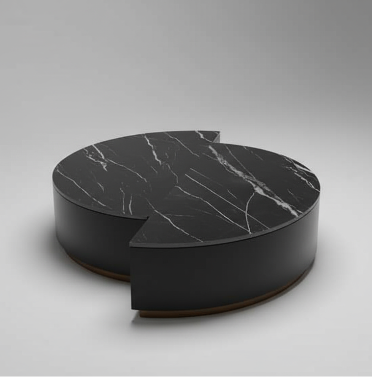 CENTER TABLE ROUND W/ WOODEN BASE & PORCELAIN TOP - FURNITURE - ( - BUENA CASA - 1397x1066x292 mm - 55.88inchX42.64inchX11.68inch)