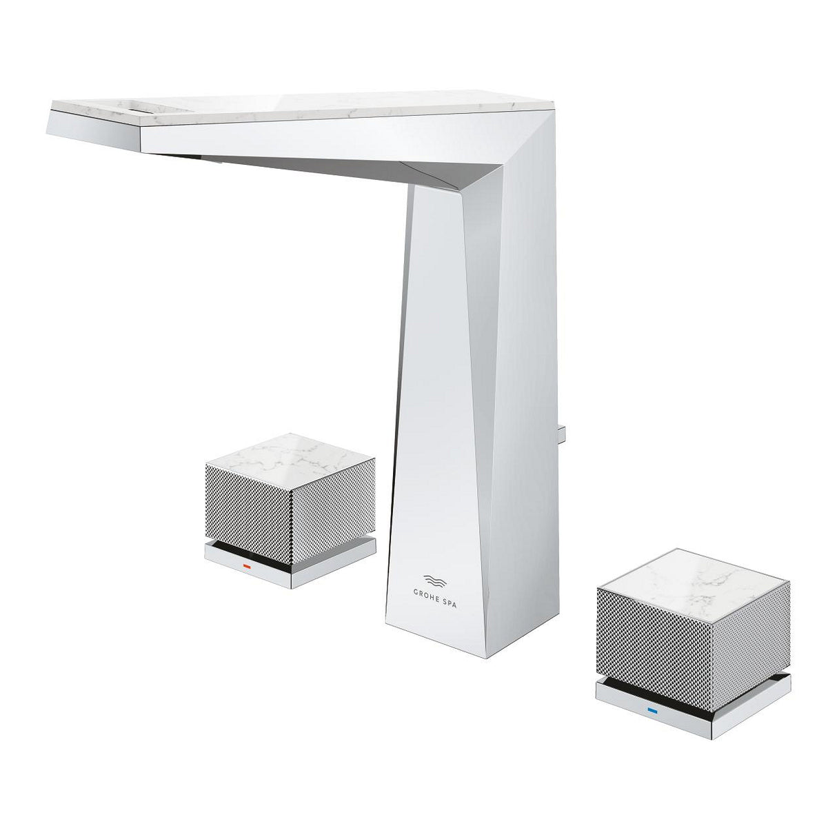 ALLURE BRILLIANT THREE HOLE BASIN MIXER M-SIZE CHROME W/ WHITE CAESARSTONE KNOB HANDLES - GROHE -  ( CHROME - G5 - ALLURE BRILLIANT PRIVATE - 0x15 mm - 0inchX0.5inch )