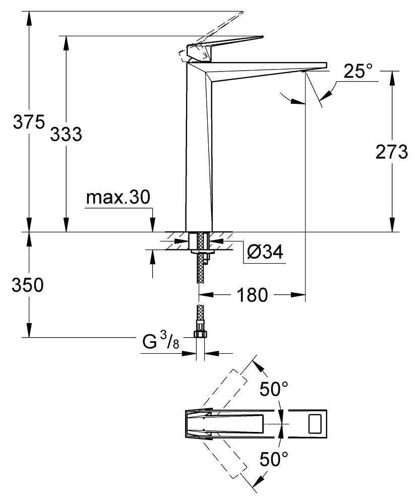 ALLURE BRILLIANT TABLE-MOUNTED SINGLE-LEVER BASIN MIXER WITH BRAIDED PIPES XL-SIZE - GROHE - ( CHROME - G5 - ALLURE BRILLIANT - 0x15 mm - 0inchX0.5inch )
