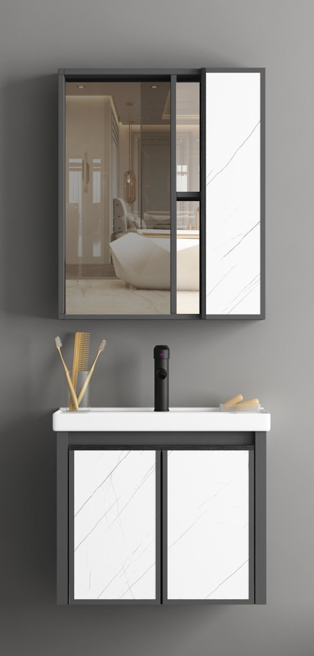 GERMA TR 3115-50 Carrara White Wash Basin with Cabinet Combo