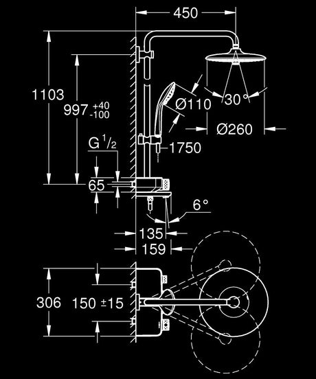 EUPHORIA SMARTCONTROL 260 THERMOSTATIC BATH/SHOWER SYSTEM, 3 CONTROL - GROHE -  ( CHROME - G4 - EUPHORIA SYSTEM - 0x15 mm - 0inchX0.5inch )