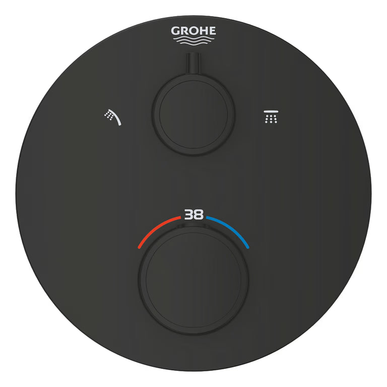 GROHTHERM THERMOSTATIC SHOWER MIXER FOR 2 OUTLETS WITH INTEGRATED SHUT OFF/DIVERTER VALVE - GROHE -  ( MATTE BLACK - G3 - GROHTHERM CONVENT. CONCEALED - 0x15 mm - 0inchX0.5inch )