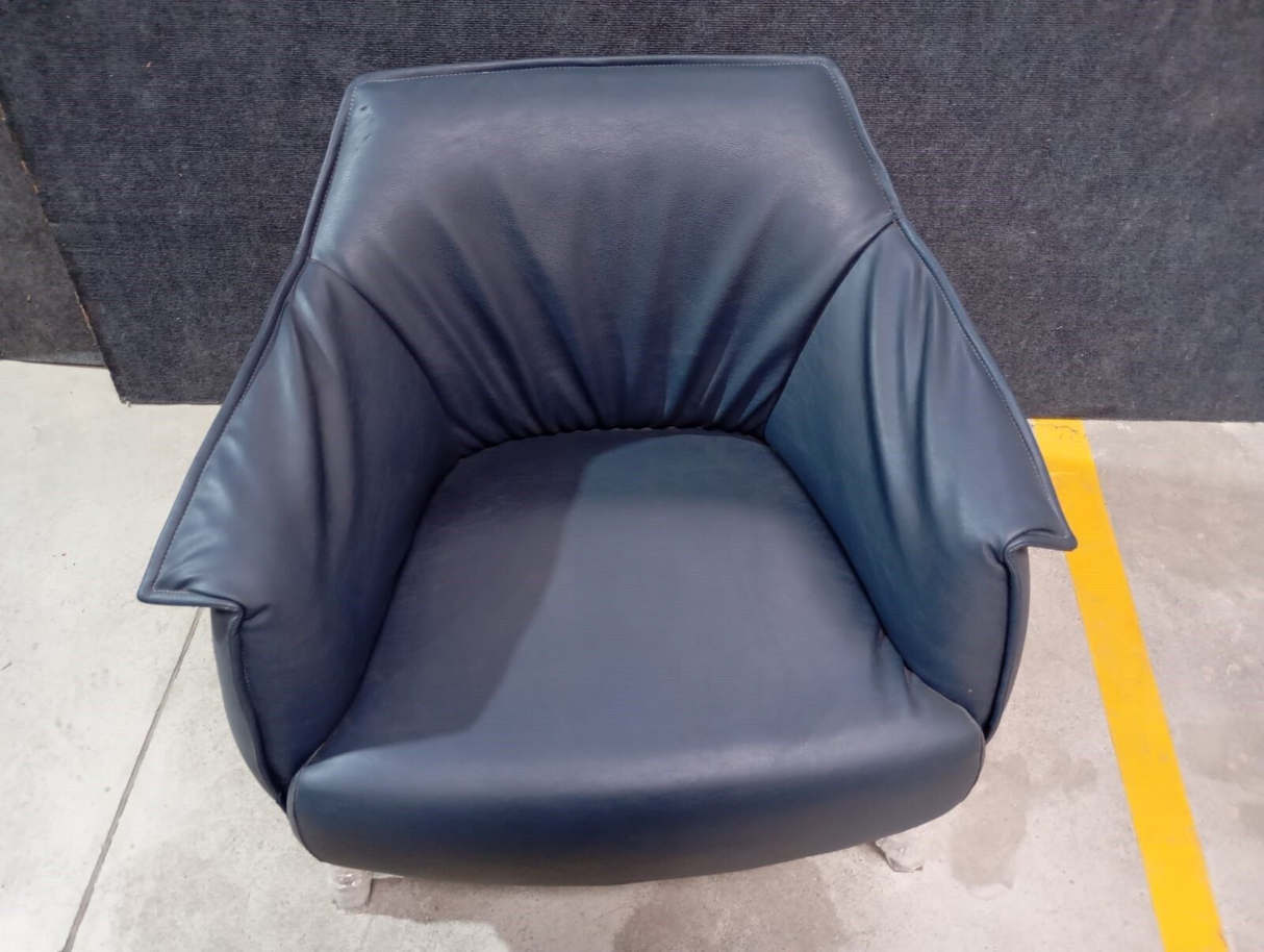 SC907  LEATHER SOFT LEISURE CHAIR (BLUE) (SEATING H-419 MM) - FURNITURE - (BLUE - BUENA CASA - 838x533x787 mm - 33.52inchX21.32inchX31.48inch)