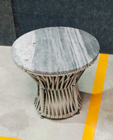 ST8671 OUTDOOR COFFEE TABLE  - FURNITURE GREY MARBLE TOP W/GREY ROPED BASE - FURNITURE - (GREY MARBLE TOPWITH SOLID WOOD IN WALNUT BASE - BUENA CASA - 610x610x533 mm - 24.4inchX24.4inchX21.32inch)