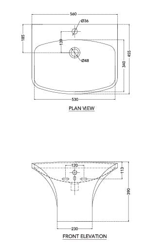 WASH BASIN BERLIN W/INTEGRATED PEDESATAL - HINDWARE -  ( STAR WHITE - ITALIAN - 560x460 mm - 22inchX18inch )