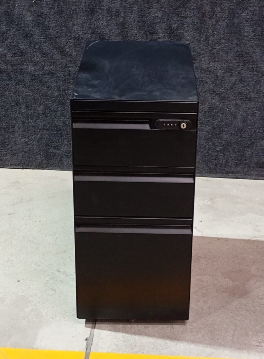 METAL LOCKER WITH DRAWERS BLACK ENAMEL COATED - FURNITURE - ( - BUENA CASA - 495x305x635 mm - 19.8inchX12.2inchX25.4inch)