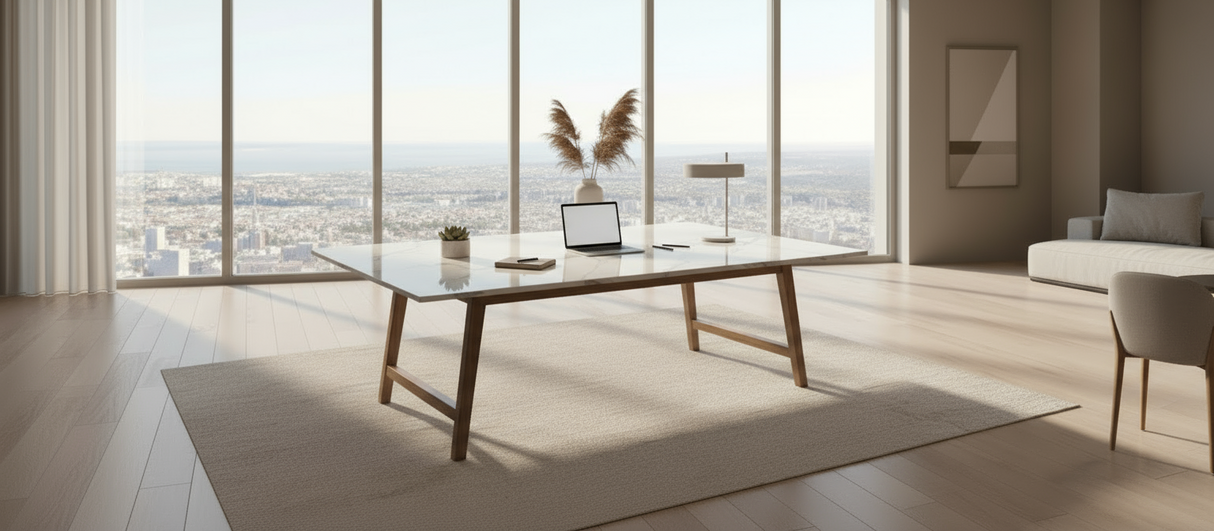 CCT-BC-002 COFFEE TABLE - FURNITURE (WHITEMARBLE TOP WITH AMERICAN WOOD WALNUT BASE) - FURNITURE - (BLACK - BUENA CASA - 1295x800x381 mm - 51.8inchX32inchX15.24inch)