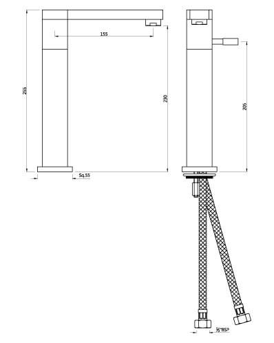 TALL BOY SL BASIN MIXER W/BRAIDED PIPES - ARTIZE FAUCET -  ( CHROME - ANGELO - 0x15 mm - 0inchX0.5inch )