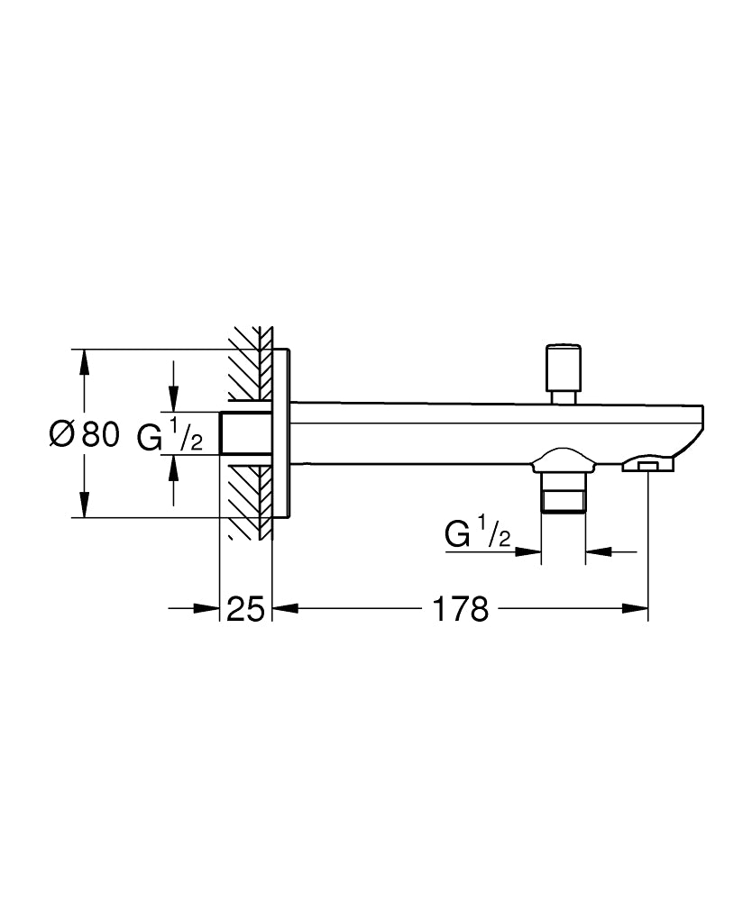 BAUCONTEMPORARY BATH SPOUT WITH DIVERTER - GROHE-G2 -  ( CHROME - G2 - BAUCONTEMPORARY - 0x15 mm - 0inchX0.5inch )