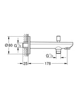 BAUCONTEMPORARY BATH SPOUT WITH DIVERTER - GROHE-G2 -  ( CHROME - G2 - BAUCONTEMPORARY - 0x15 mm - 0inchX0.5inch )