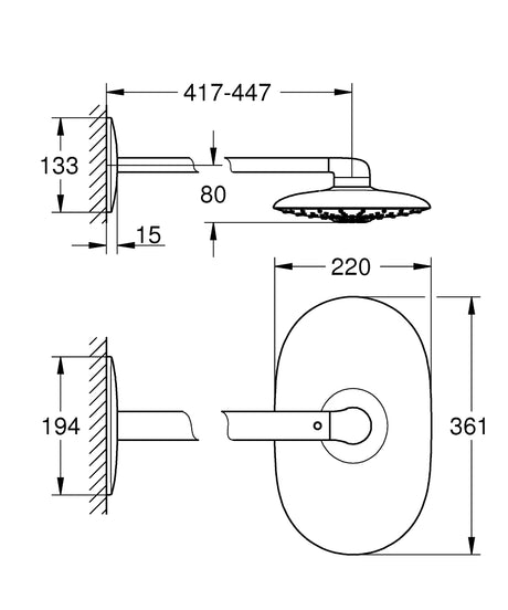 RAINSHOWER 360 DUO HEADSHOWER SET, 450MM - GROHE -  ( CHROME - G5 - RAINSHOWER - 360x220 mm - 14inchX9inch )