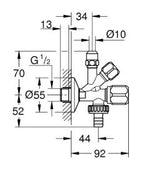ANGLE VALVE 3/8INCH, COMBINATION - GROHE -  ( CHROME - G3 - ANGLE VALVES NEUTRAL HANDLE - 0x15 mm - 0inchX0.6inch )