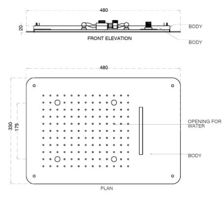 SS FALSE CEILING SHWR 3 FUN. W/INST. KIT - AQUANT -  ( CHROME -  - 480x330 mm  - 19.2inchX13.2inch )