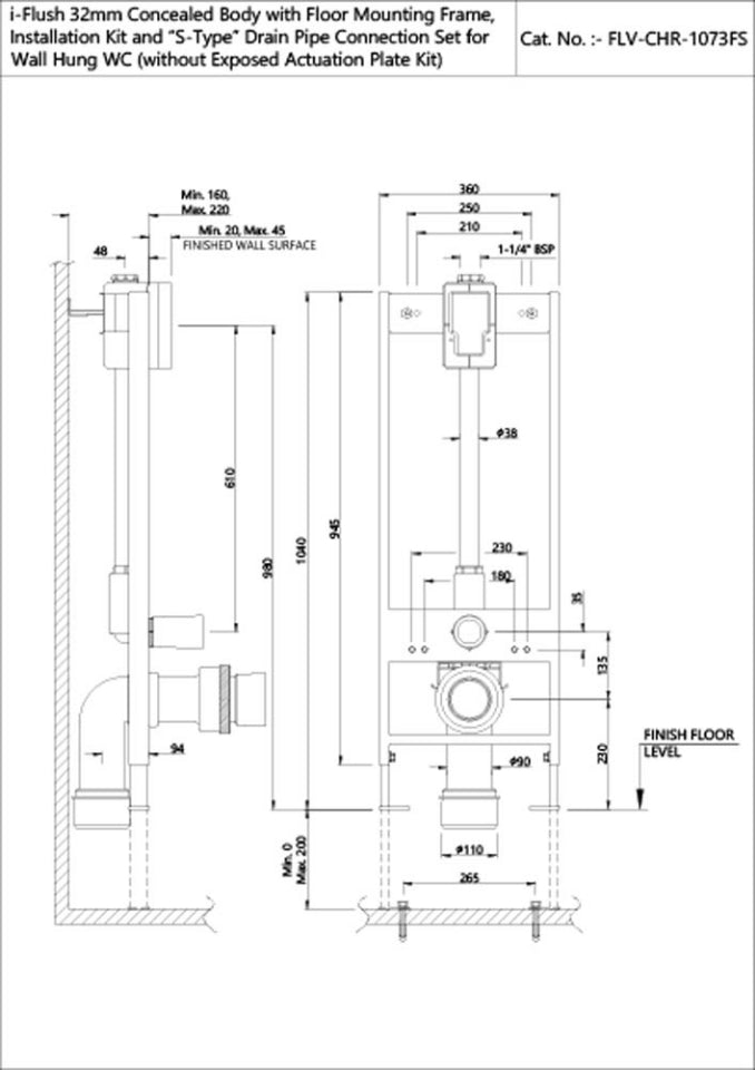 CONC.BDY IFLUSH 32MM W/F/M/FRAME &S-PIPE - JAQUAR FAUCETS - ( CHROME - FLUSH VALVE - 0x0 mm - 0inchX0inch )