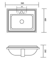 THREE HOLE SEMI COUNTER WASH BASIN - AQUANT - ( WHITE - - 585x465x230 mm - 23.4inchX18.6inchX9.2inch )