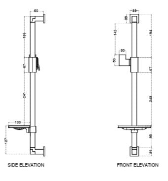 ABS SLIED SHOWER RAIL W/SOAP DISH - AQUANT -  ( CHROME -  - 600x0 mm - 24inchX0inch )