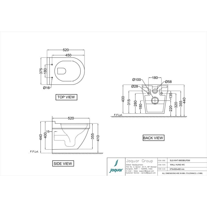 RIMLESS W/H WC W/UF/S.S/C W/BLIND INST.( BOLT DISTANCE 7INCH)- JAQUAR SWARE - ( GRM - - 0x0 mm - 0inchX0inch )