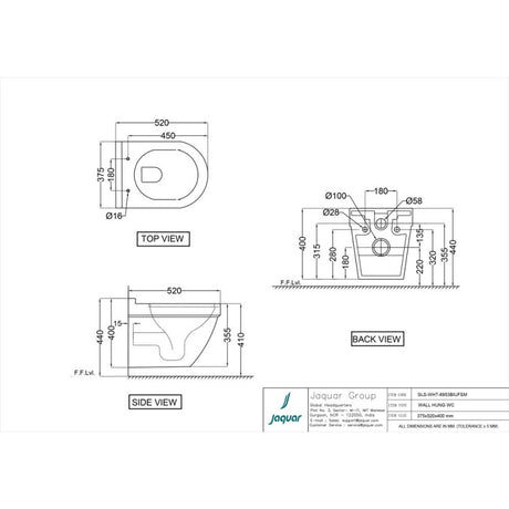 RIMLESS W/H WC W/UF/S.S/C W/BLIND INST.( BOLT DISTANCE 7INCH)- JAQUAR SWARE - ( GRM - - 0x0 mm - 0inchX0inch )