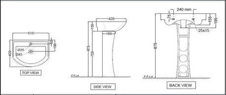 FULL PEDESTAL FOR 801 & 805 - ESSCO SWARE -  ( WHITE -  - 0x0 mm - 0inchx0inch )