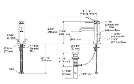 OCCASION TM SINGLE-HANDLE BATHROOM SINK FAUCET - KOHLER LUXURY -  ( VIBRANT BRUSHED MODERNE BRASS - LUXURY - 138x67 mm - 5.52inchX2.68inch )