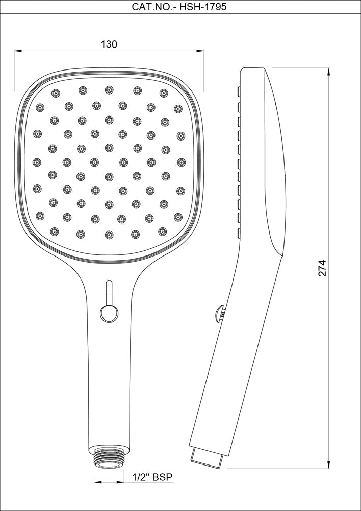 OCTANE SLIDER HAND SHOWER 130MM SQUARE SHAPE TRIFLOW (RAIN, GRAIN & MIST SPRAY) WITH RUBIT CLEANING SYSTEM W/O HOSE - JAQUAR FAUCETS - (BLACK CHROME - OCTANE SHOWERS - 0x15 mm - 0inchX0.5inch)
