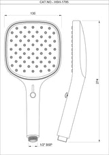 OCTANE SLIDER HAND SHOWER 130MM SQUARE SHAPE TRIFLOW (RAIN, GRAIN & MIST SPRAY) WITH RUBIT CLEANING SYSTEM W/O HOSE - JAQUAR FAUCETS - (BLACK CHROME - OCTANE SHOWERS - 0x15 mm - 0inchX0.5inch)