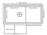 1 BOWL W/SMALL DRAINBOARD (DEPTH 9INCH) THK 1MM - CARYSIL -  ( MATT - QUADRO - 1143x508 mm - 45inchX20inch )