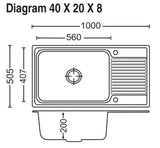 1.0 BOWL WITH DRAINBOARD(DEPTH 9INCH) THK 1MM - CARYSIL -  ( GLOSSY - VOGUE - 1000x505 mm - 40inchX20inch )
