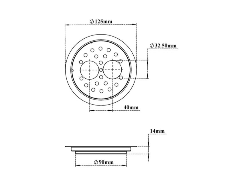S.S DRAINER ROUND WITH FRAME 2 HOLE FOR WASTE PIPE - VIKING -  ( CHR -  - 0x125 mm - 0inchX5inch )