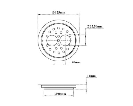 S.S DRAINER ROUND WITH FRAME 2 HOLE FOR WASTE PIPE - VIKING -  ( CHR -  - 0x125 mm - 0inchX5inch )