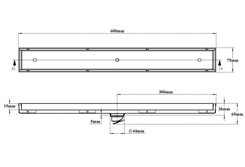 TILE/MARBLE SHOWER CHANNEL DRAINER CENTRE HOLE - VIKING -  ( BRUSHED - SS 304 - 0x600 mm - 0inchX24inch )