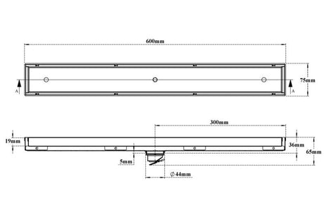 TILE/MARBLE SHOWER CHANNEL DRAINER CENTRE HOLE - VIKING -  ( BRUSHED - SS 304 - 0x600 mm - 0inchX24inch )