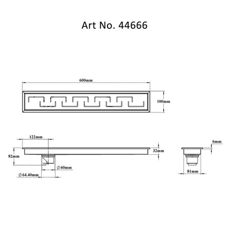 SHOWER CHANNEL DRAIN SIDE HOLE - VIKING -  ( SS 304 -  - 600x100 mm - 24inchX4inch )