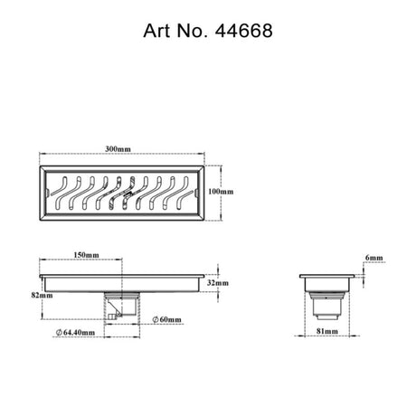 SHOWER CHANNEL DRAINER CURVES FOUL SIDE HOLE - VIKING -  ( SS 304 -  - 300x100 mm - 12inchX4inch )