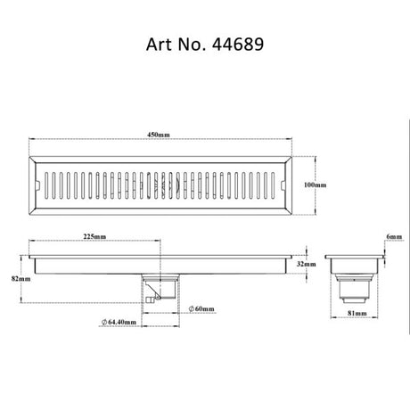 CHANNEL DRAINER W/ANTI FOUL CENTRE HOLE - VIKING -  ( SS 304 -  - 450x100 mm - 18inchX4inch )