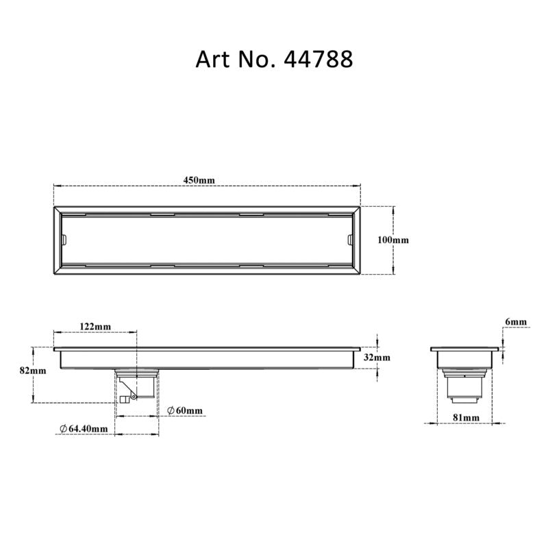 SHOWER CHANNEL DRAINER W/ANTI FOUL SIDE HOLE - VIKING -  ( SS 304 -  - 450x100 mm - 18inchX4inch )
