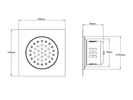 SS SQUARE DRAIN WITH COCKROACH TRAP & W/O HOLE - VIKING -  ( POLISHED - SS 304 - 150x150 mm - 6inchX6inch )