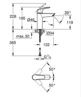 EUROSMART SINGLE - LEAVER BASIN MIXER M-SIZE SMOOTH BODY - GROHE -  ( MATTE BLACK - G3 - EUROSMART 2021 - 0x15 mm - 0inchX0.5inch )